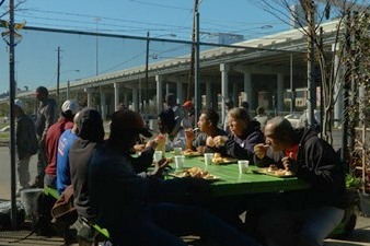 Outdoor eating area at Loaves & Fishes
